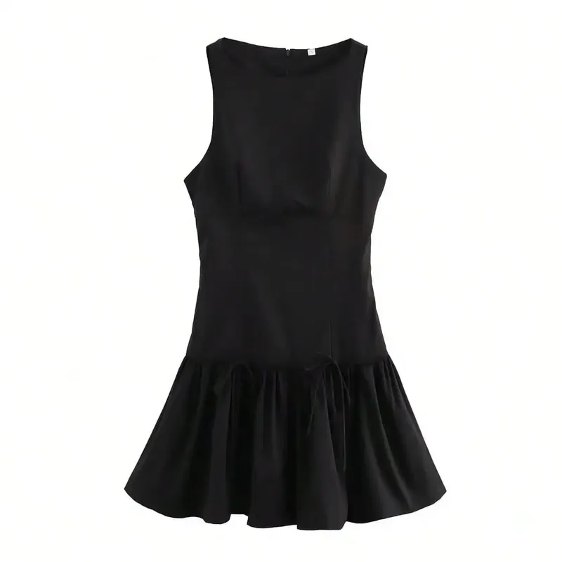 HH Minimalist Womens Sleeveless Ruffle Dress Back Zipper Casual Office Workwear Fashion Weekend Party Vacation Mini Dress