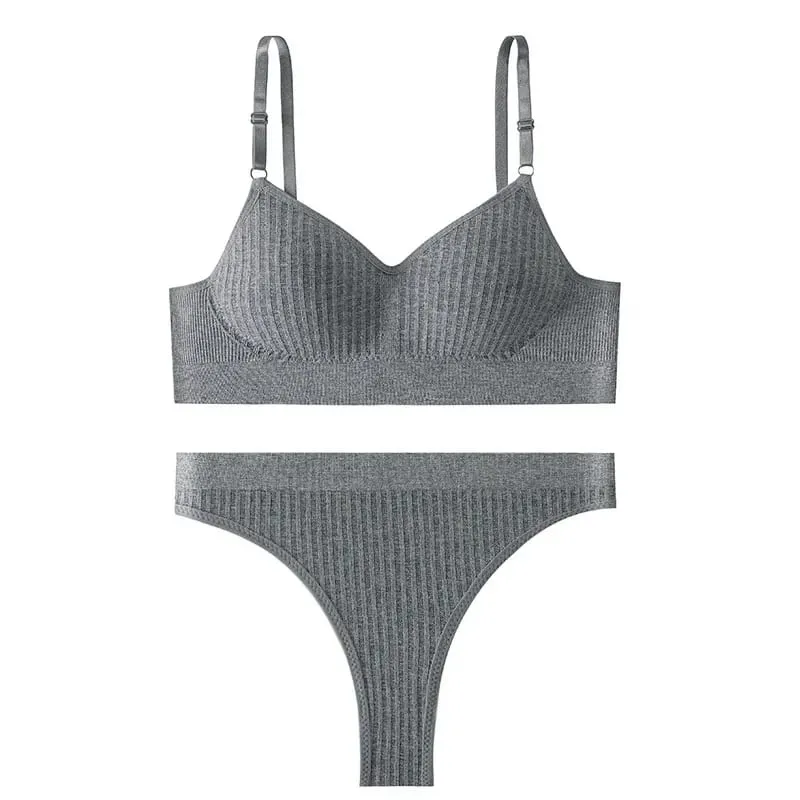 Women Seamless Bra Set High Waist Thong Panties Female Nonwire Brassiere Comfy Soft Sports Bras Underwear Set Sexy Lingerie Set
