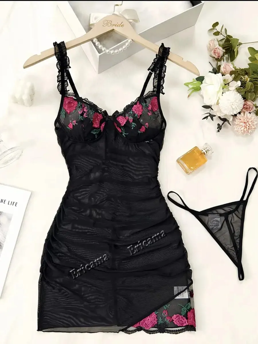 Sexy Bra Set Transparent Lace Erotic Underwire Bra Lace Sexy Lingerie Fancy Outfit Romantic Hot Underwear Set Mga Set ng Bra at Panty