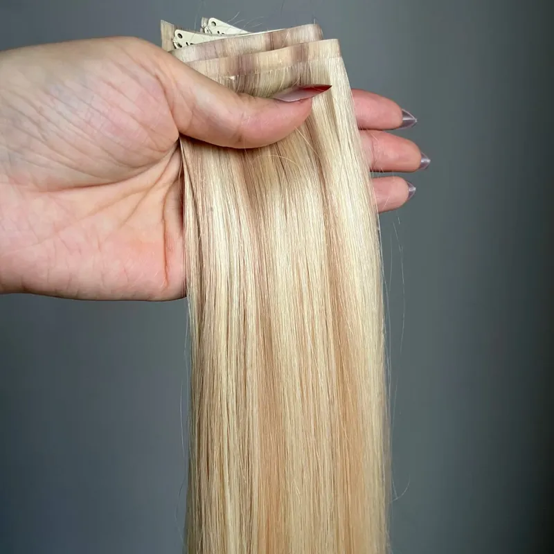 Tape PU Clip In Hair Premium Remy Clip In Human Hair Extensions 7pcs Clip-on Hair 14"-24" 110G Balayage Ombre Mocha Brown Black