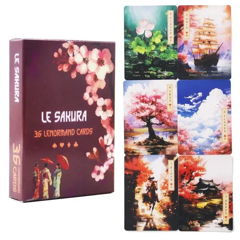 Japanese Cherry Blossom Themed Oracle Cards 9*6cm Le Sakura Lenormand Cards - 36 Card Deck with Keywords