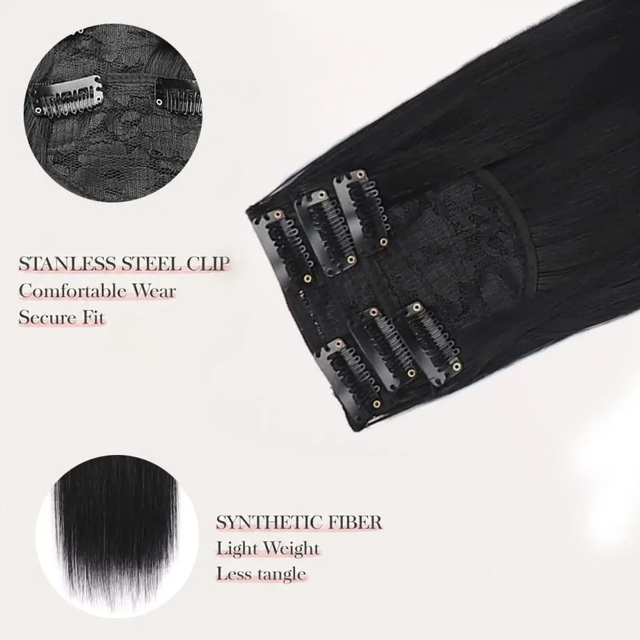 Clip in Hair Extension for Women - 3 Pcs Thick Double Weft Long Straight Soft Synthetic Blends Well Hair Extension 20inch Dark B