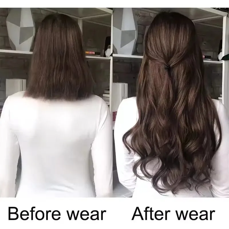 Synthetic 16Inch 11Clips Long Curly Hair Extension Heat Resistant Hair Extension Clips In Ombre Black Brown Blond Women