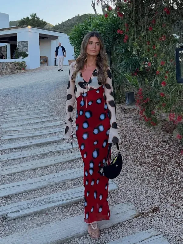 Fashion Slip Dress Animal Print V-neck Ruched Drawstring Sexy Maxi Women Dresses Beach Vacation Stylish Summer Party Outfit 2026