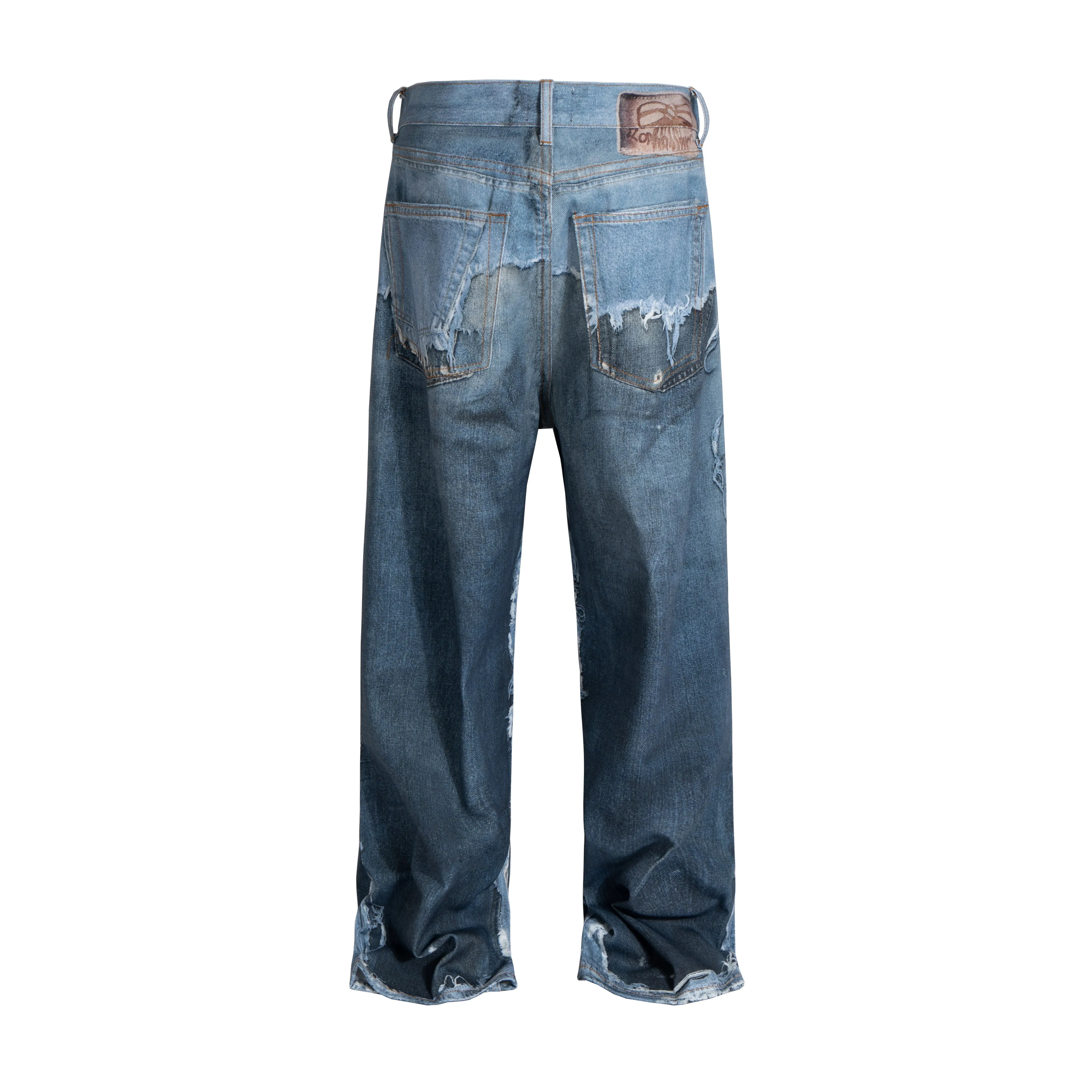 Fake Two Pieces 3D Print Patchwork Baggy Jeans for Men and Women Straight Casual Loose Denim Trousers Oversized