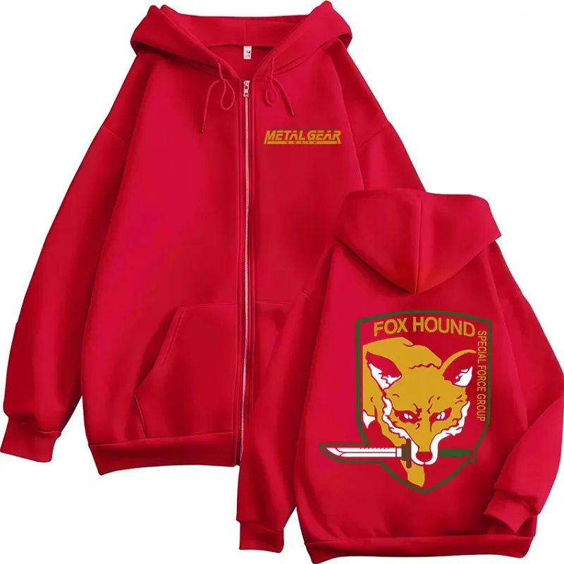 Metal Gear Solid Game FOX HOUND Logo Print Zipper Hoodies Men Women Clothing Fashion Pullovers Zip Up Hooded Sweatshirts Jackets