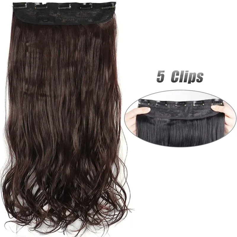Long Wavy 5 Clip In Hair Extension Mga Synthetic Fiber Hairpieces na 22/32'' Black Blonde Mixed color False Hair Daily Use