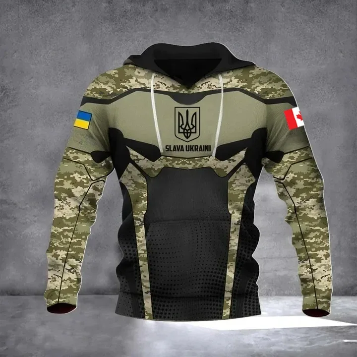 New Ukrainian national emblem Canada Flag Camo printed hoodies 3D Men Women casual pullover military hooded Sweatshirt clothing