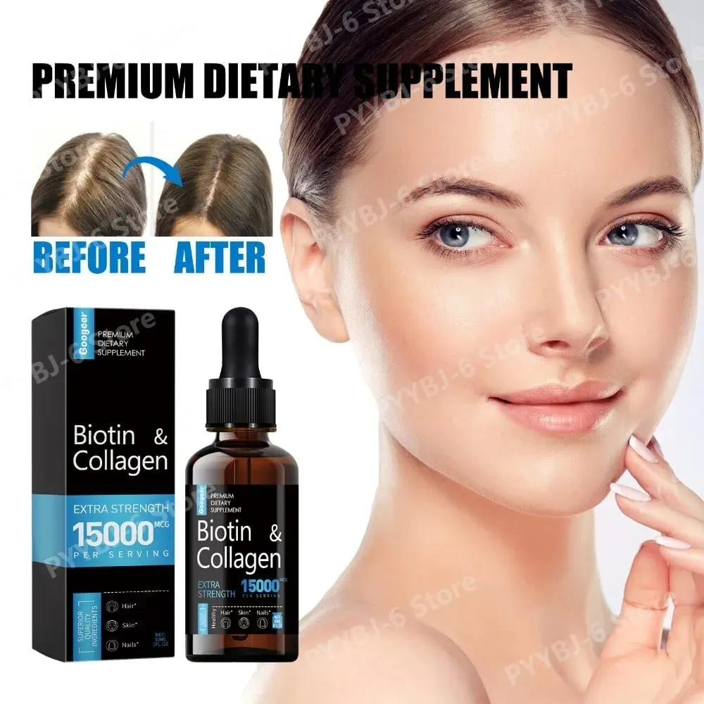 Googeer Biotin Collagen Drops 15000 Mcg Per Serving 30ml 1 Fl Oz Bottle with Ginseng and Licorice Extracts Supports Hair Care