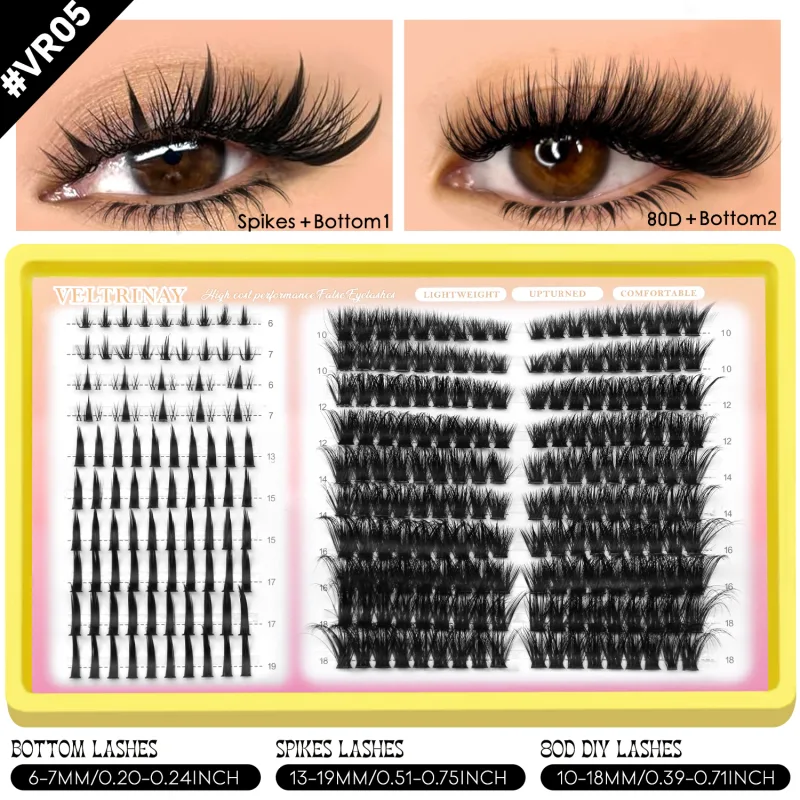 4-in-1 208pcs Lash Clusters 1style Manga Lash+2 style Spiky Botoom Lash+1 style Cat Eye Eyelashes DIY Clusters Lashes