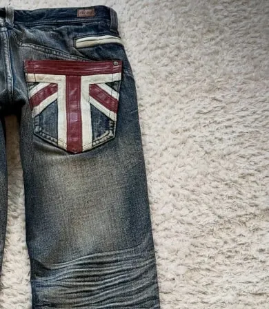 Vintage French Flag Pocket Patchwork Men's Jeans Y2K Low Waisted Straight Leg Blue Washed Denim Pants Women Casual Street Jeans