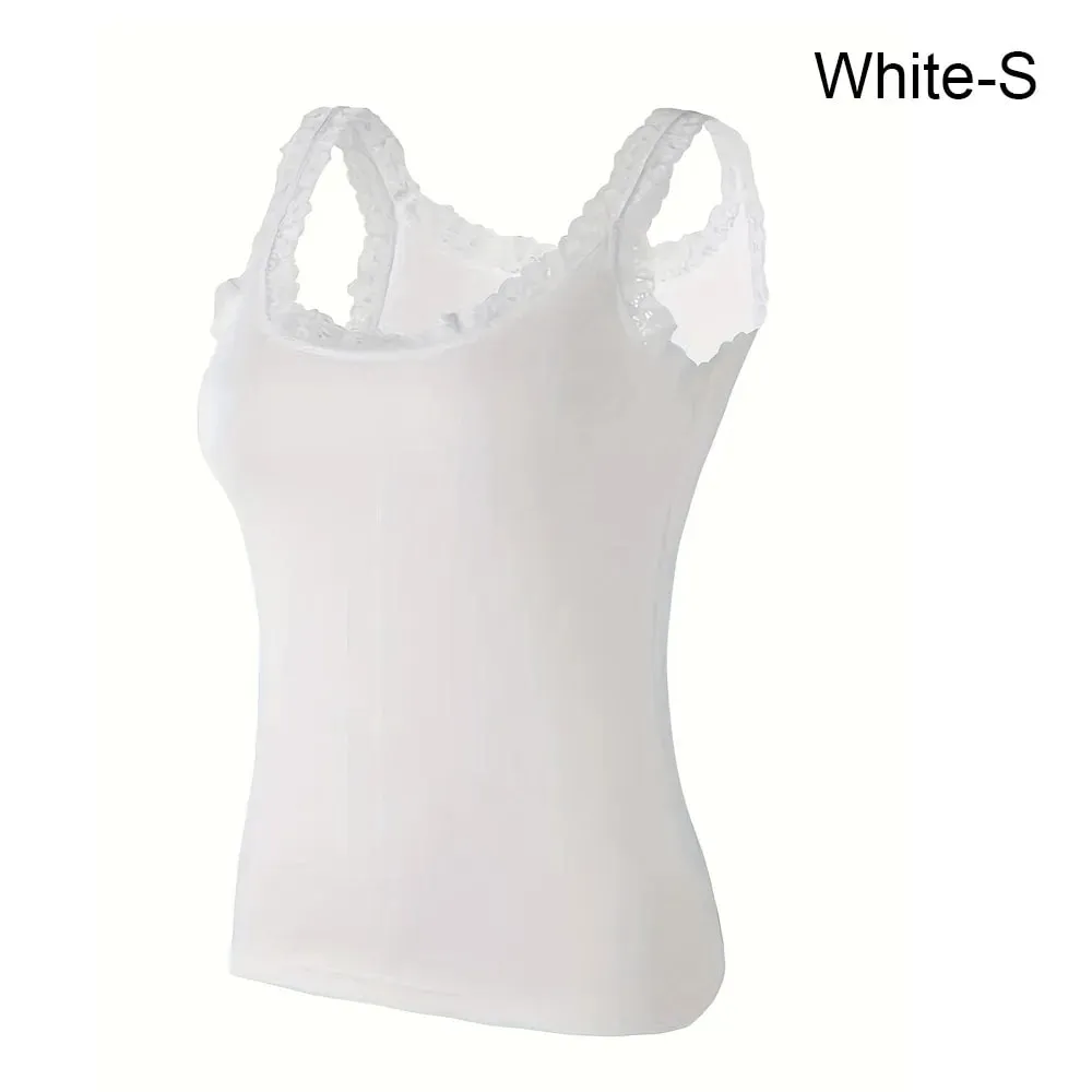 Casual U Neck Summer Tank Tops Sleeveless With Lace Cami Top Shirt Underwear Camisoles Vest Corset for Women