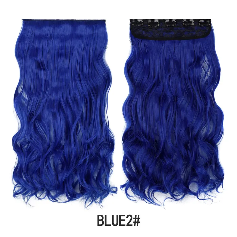 Jeedou Colorful Wavy Hair Clip in Hair Extensions One Piece 5 Clips Synthetic Red Blue Women's Hairpieces