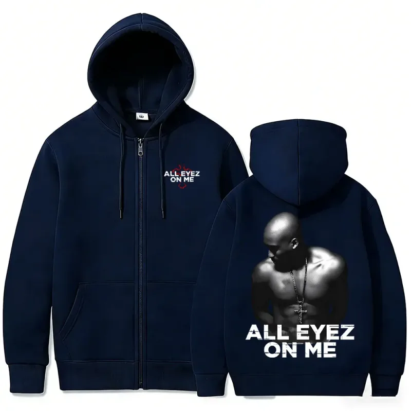 Rapper Tupac 2pac All Eyez on Me Cross Zipper Hoodie Men Women Hip Hop Fashion Zip Up Hoodies Men's Casual Oversized Streetwear