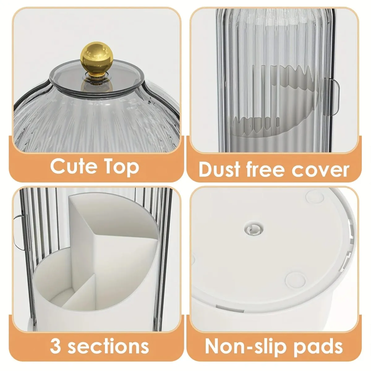 360° Rotating Makeup Brush Holder with Dustproof Cover Luxury Cosmetic Organizer Large Capacity Makeup Storage for Brushes