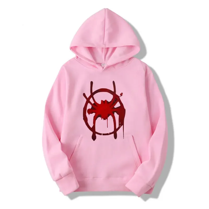 Men's and women's casual sportswear. New black hooded sweatshirt. Men's Miles Morales Spider Symbol Print Sweatshirt.