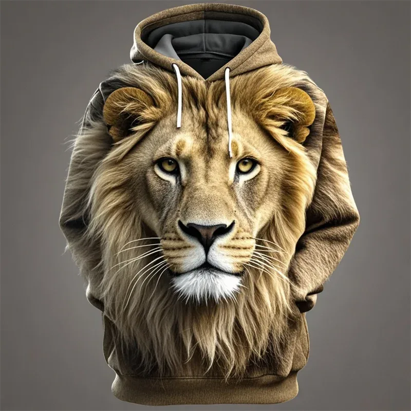 3D Lion Graphic Printed Men's Hoodie Fashion Street Hooded Sweatshirt Summer Autumn Oversized Tracksuit Pullover Casual Hoodies