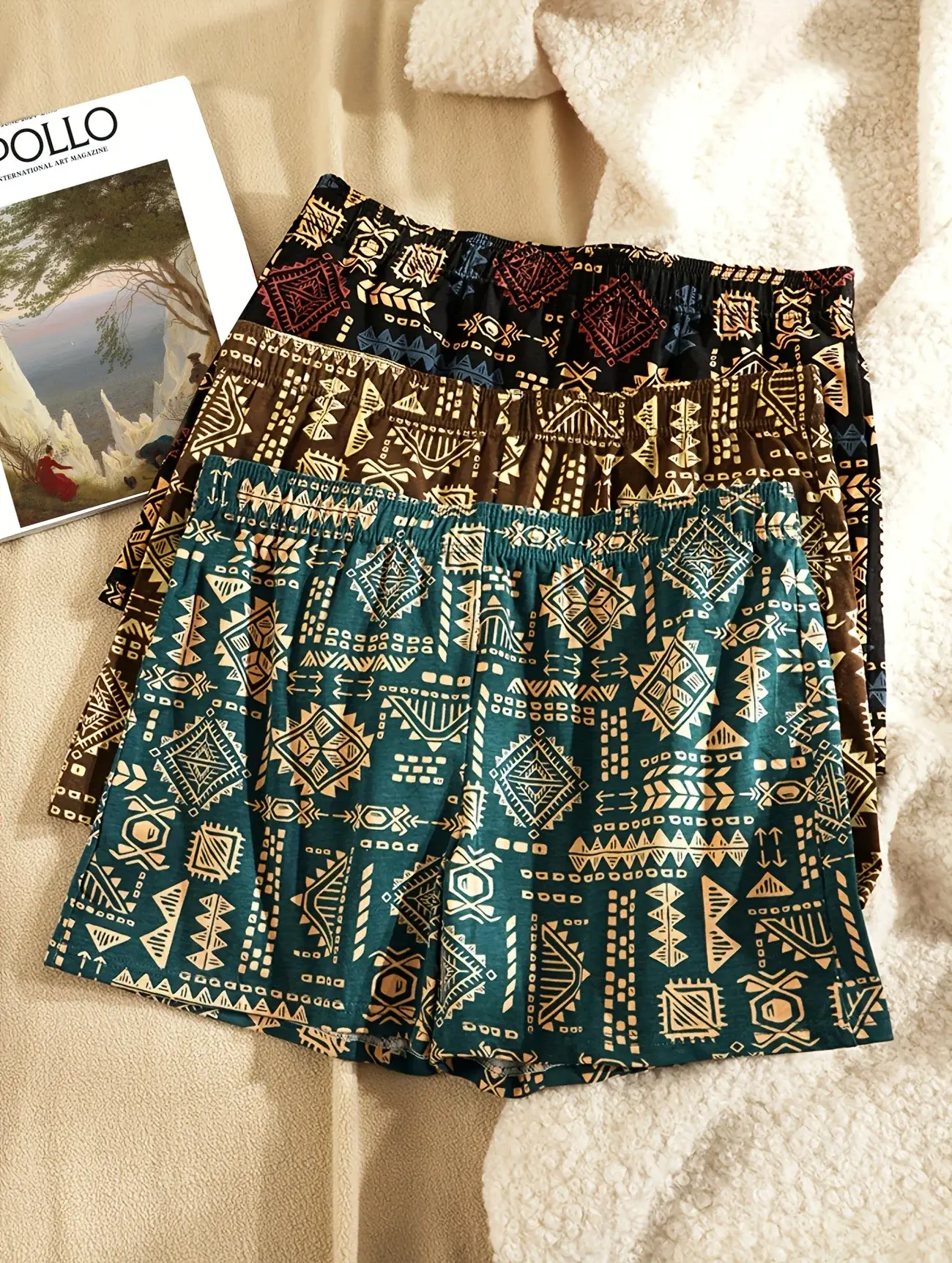 3PCS/SET Retro Ethnic Style Men's Underwear Print Men Boxer Shorts Aro Pants Trendy Casual Home New Breathable Men's Underpant