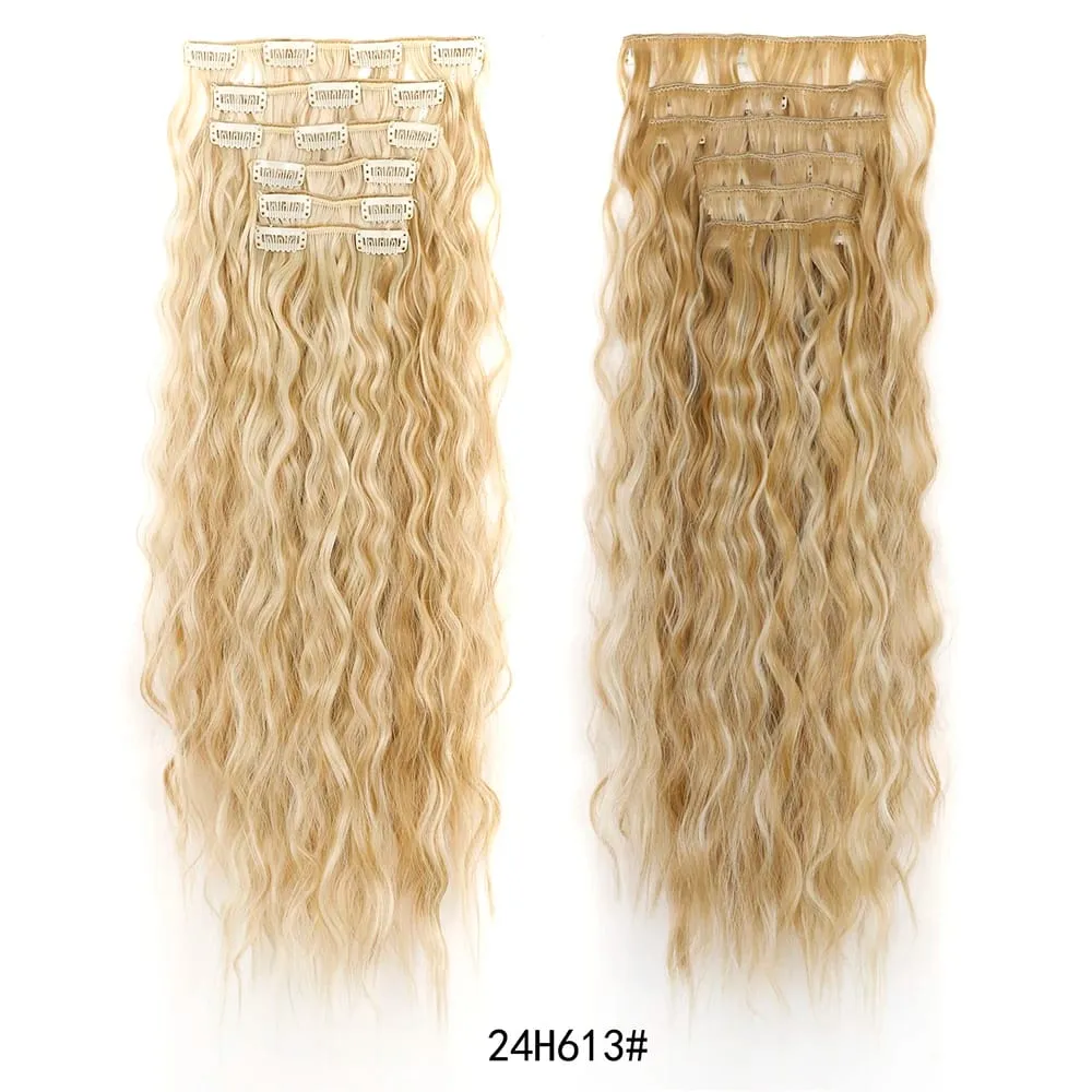Corn Hair Extensions 6Pcs 20 Inch Clip In Hair Extensions Curly Clip Ins Hair Extension Invisible Natural Hairpieces For Women