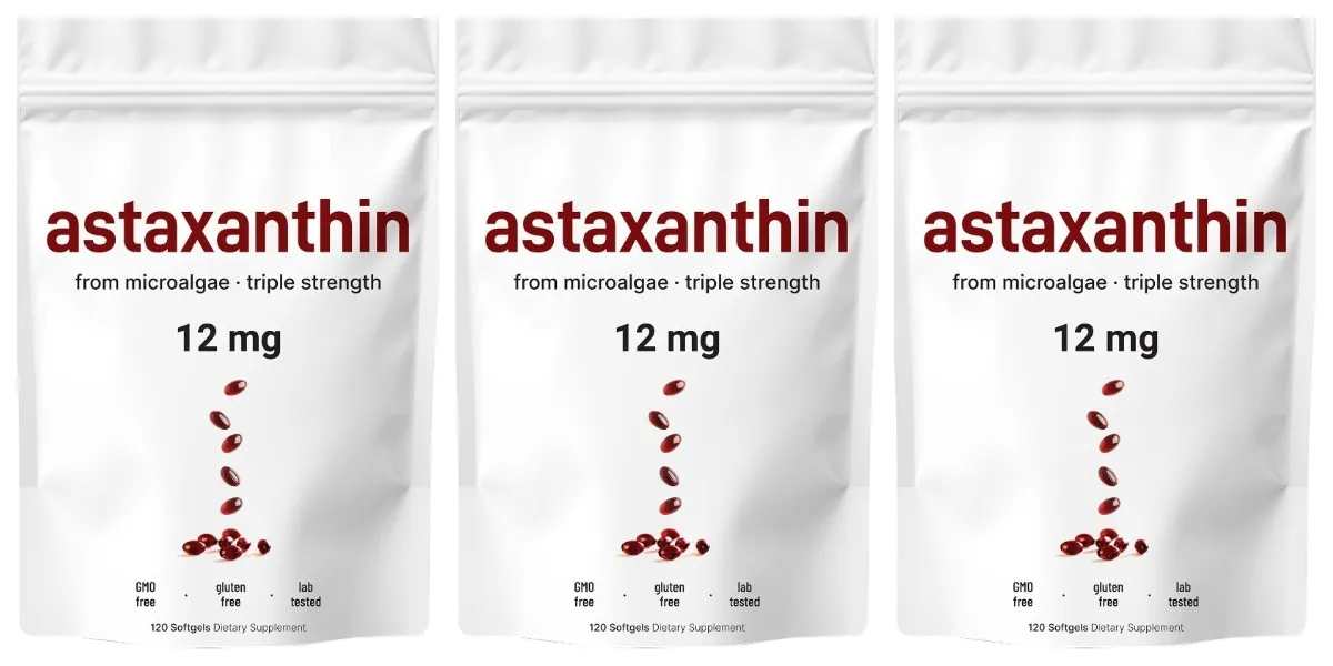 Astaxanthin 12mg with Fresh Microalgae Source Daily Nutritional Support Antioxidant Supplement 120 Softgels