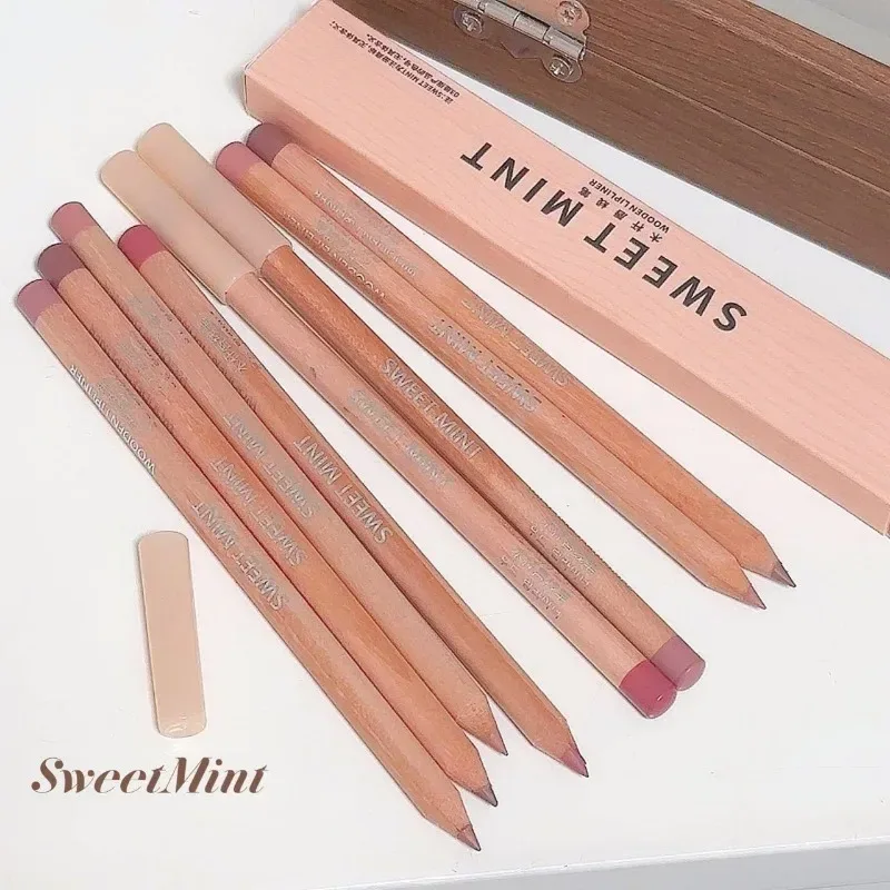 Wooden Matte Lip Liner Pencil Long Lasting Waterproof Nude Low Saturation Lip Pencil Natural Contour Lip Makeup for Beginners
