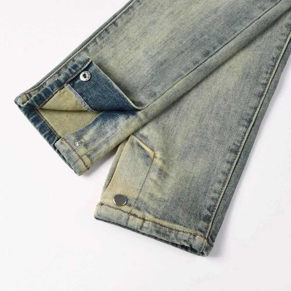 Men's Skinny Jeans Vintage Retro Blue Washed Stretch Denim Pants Streetwear Slim Tapered Trousers High Quality