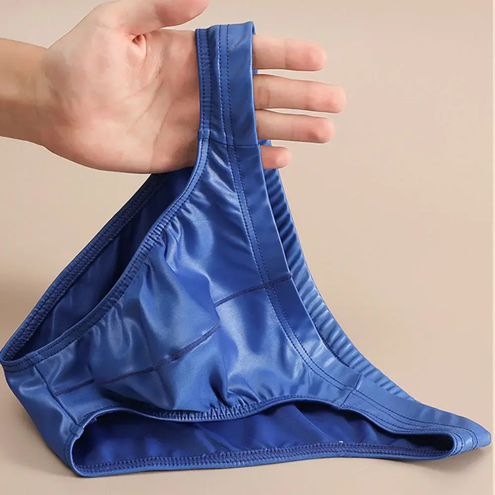 Waterproof Men Briefs Glossy Thong Silky Smooth Underpants Low-waist Men Underwear Waist Bulge Pouch Lingerie Panties Underpant