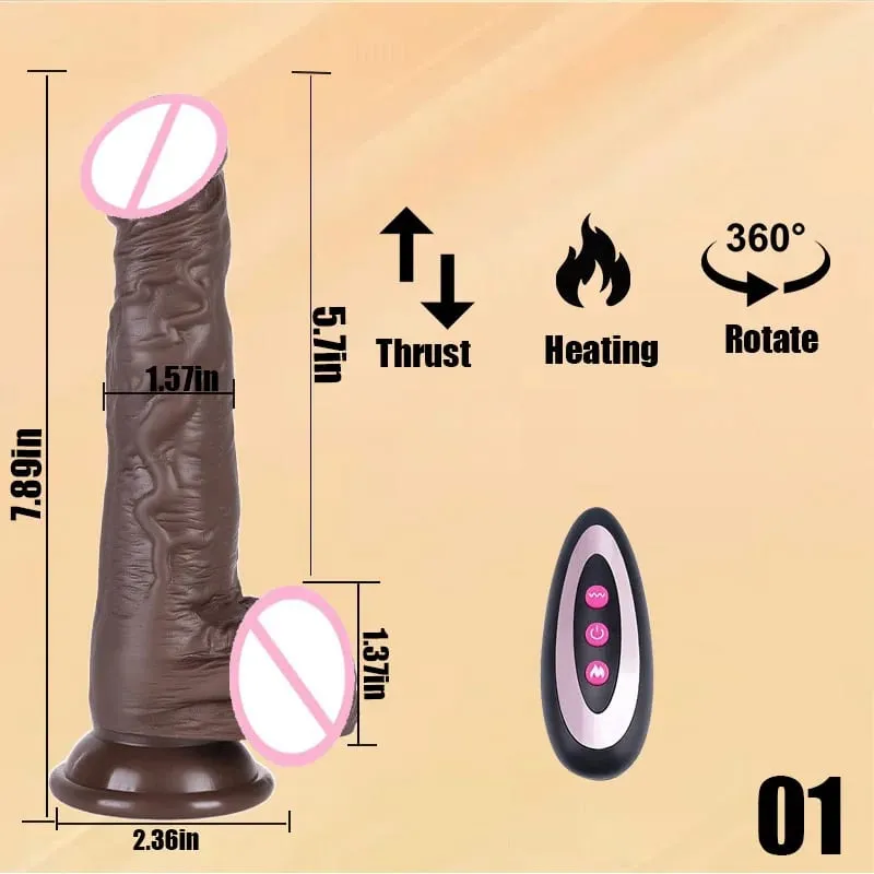 Thrusting Black Realistic Penis Dildo Male Dick Telescopic Rotating Heating G Spot Clitoral Anal Stimulation Vibrator Sex Toy