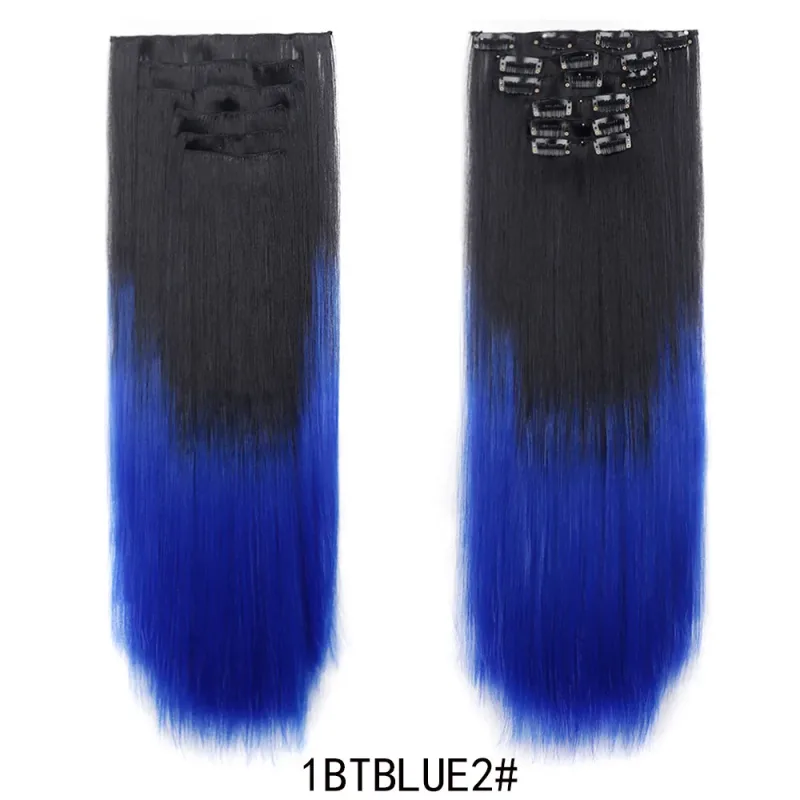 6 ชิ้น 24 นิ้วสี Ombre คลิปต่อผมยาวสังเคราะห์ตรง Hairpieces Layered นุ่มคลิปที่มองไม่เห็น Ins Extensions