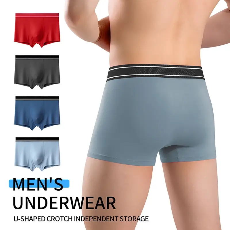 Boxer Modal pour hommes, sans couture, avec pochette à balles, culotte douce, grande taille, respirant, sous-vêtement confortable