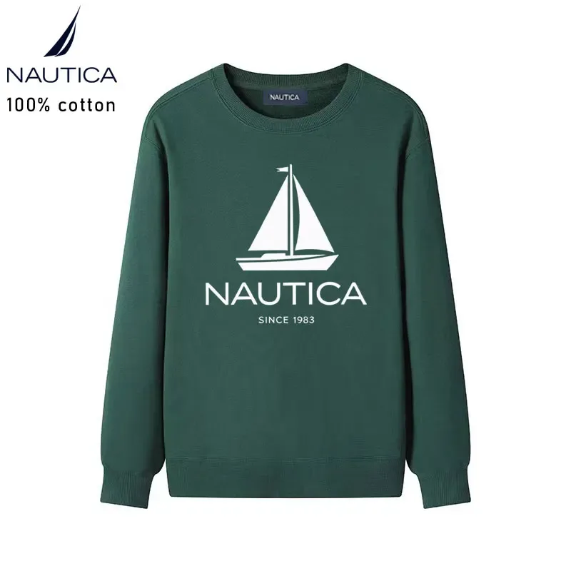 Nautica American classic sailing yacht logo printed men's and women's high-quality pure cotton loose-fitting men's sweatshirt