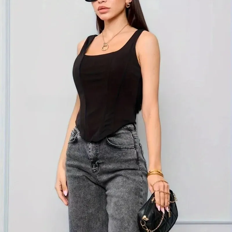 Sexy Crop Tops Women Sleeveless Slim Shapewear Corset Bustiers Bodysuit Tank Top Lace Up Skinny Vest Summer Trendy