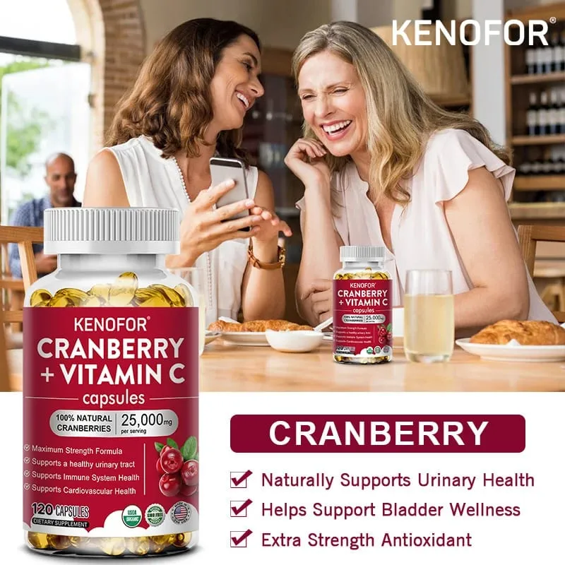 Cranberry Supplement with Vitamin C 25 000mg Immune & Antioxidant Support Women Urinary Tract Health Supplement Non-GMO