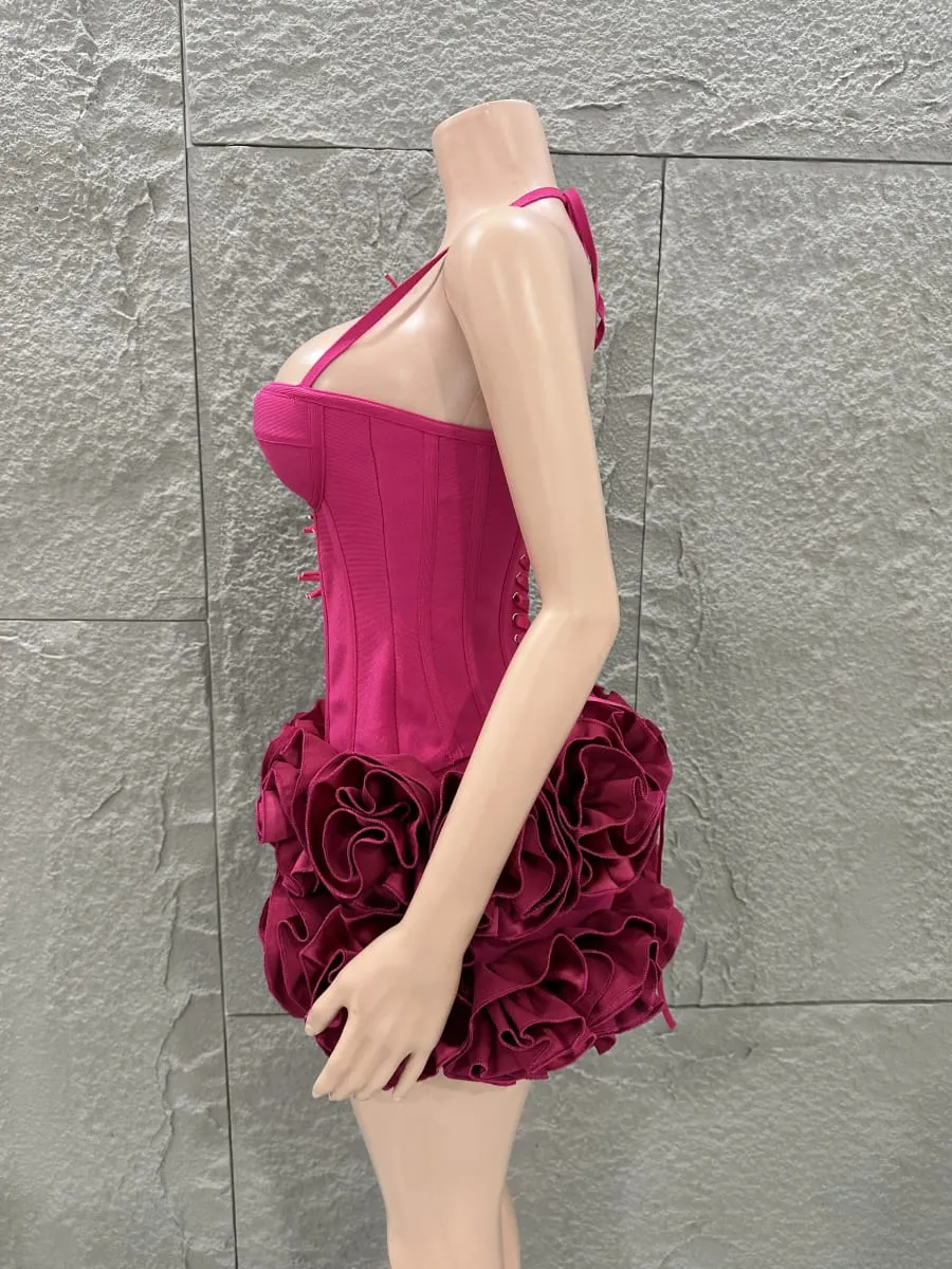 White Red Rose Color Women Sexy Strapless Full Florla Bodycon Mini Bandage Dress 2 Pieces Set Celebrate Nightclub Party Birthday