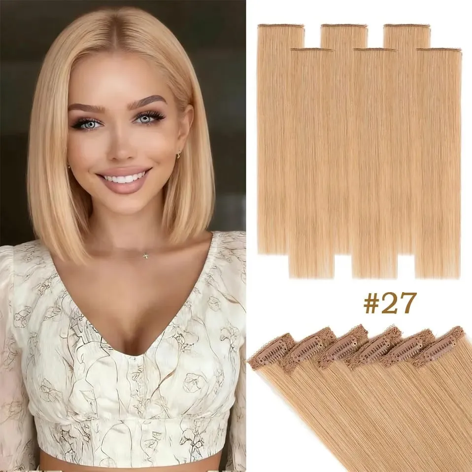 6 Pcs Clip In Human Hair Extensions Single Clip Ins Short Hair Extensions Seamless Straight Highlight Hairpieces for Women