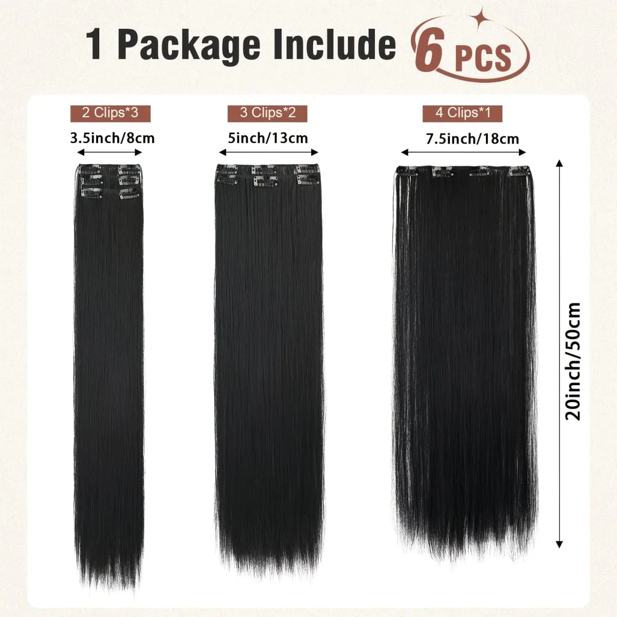 6pcs Clip-in Straight Hair Extensions Suitable for Women - Heat Resistant Synthetic Hairpiece with Look