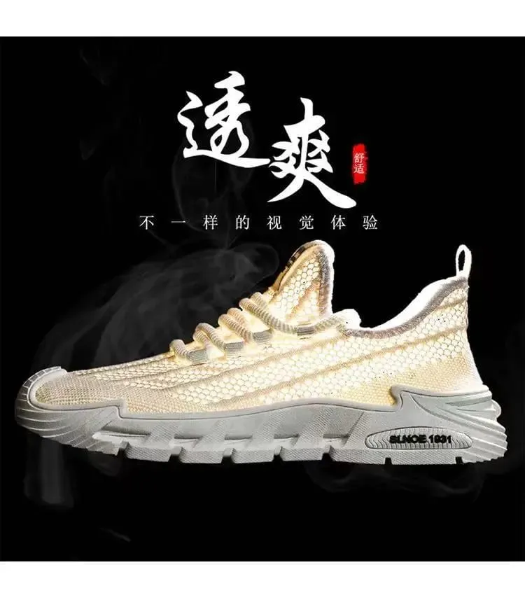Men's Summer Breathable Anti-Slip Running Shoes Soft Bottom Mesh Upgraded Work Casual Sports Trendy Shoes Hollow out Design