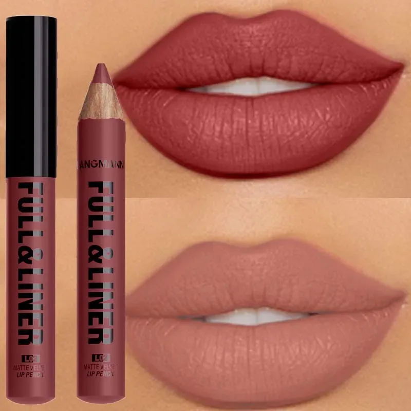 Vandtæt mat lipliner blyant Brun konturfarvet læbestift pen Langtidsholdbar 12 farve træ læbe liner blyant fuldlæbe makeup — image 4
