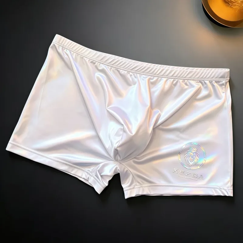 Men Glossy Ice Silk Boxer Shorts Briefs U-shape Pouch Underwear Home Sleep Trunk Men's Glossy Satin Ice Silk Long Leg Boxer