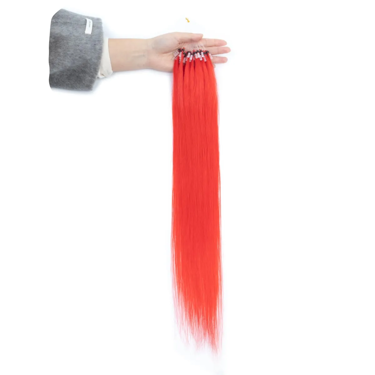 Colored Micro Link Hair Extensions Human Hair No Glue Virgin Human Hair for Women Girls 50 Strands Colorful 30G Gray