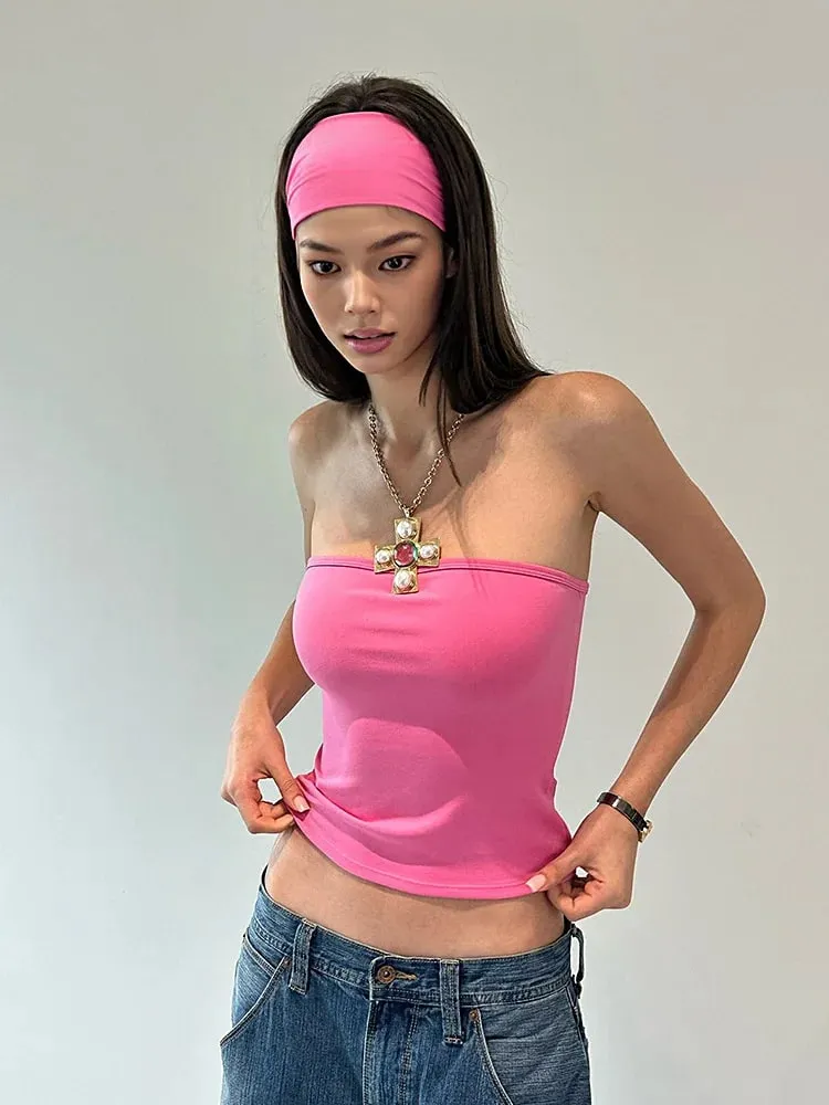Tank Summer Women's Basic Tube Top Sexy Vest Fabric with High Elasticity and Skin-Friendly Top