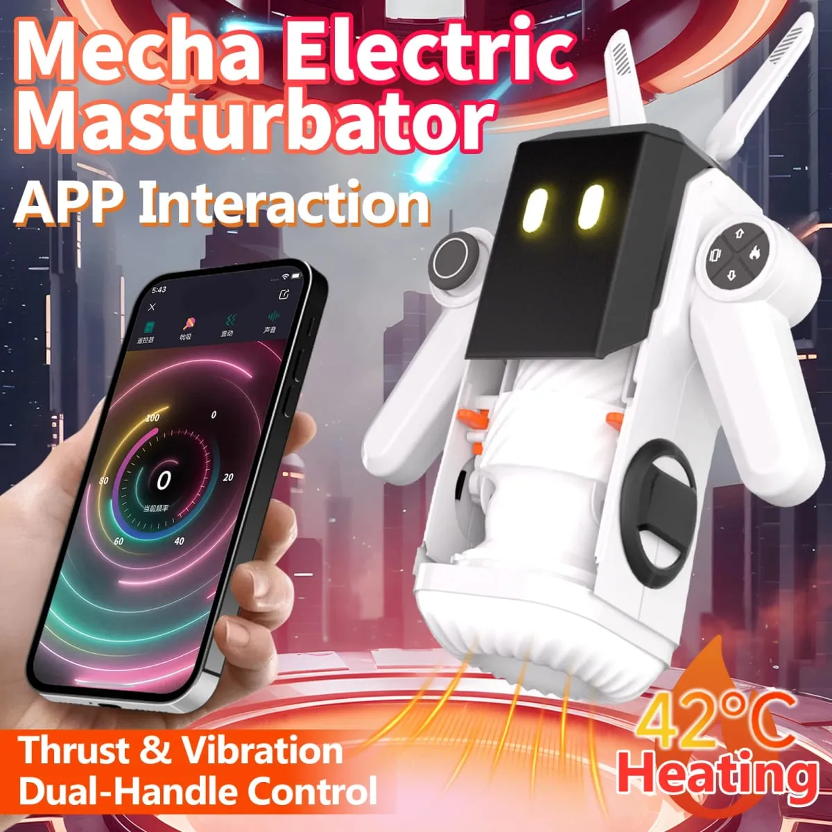 YUU Mecha Electric Masturbator for Male Blowjob Sex Machine with APP Control 8 Thrust 10 Vibration Heating Sex Toys for Training