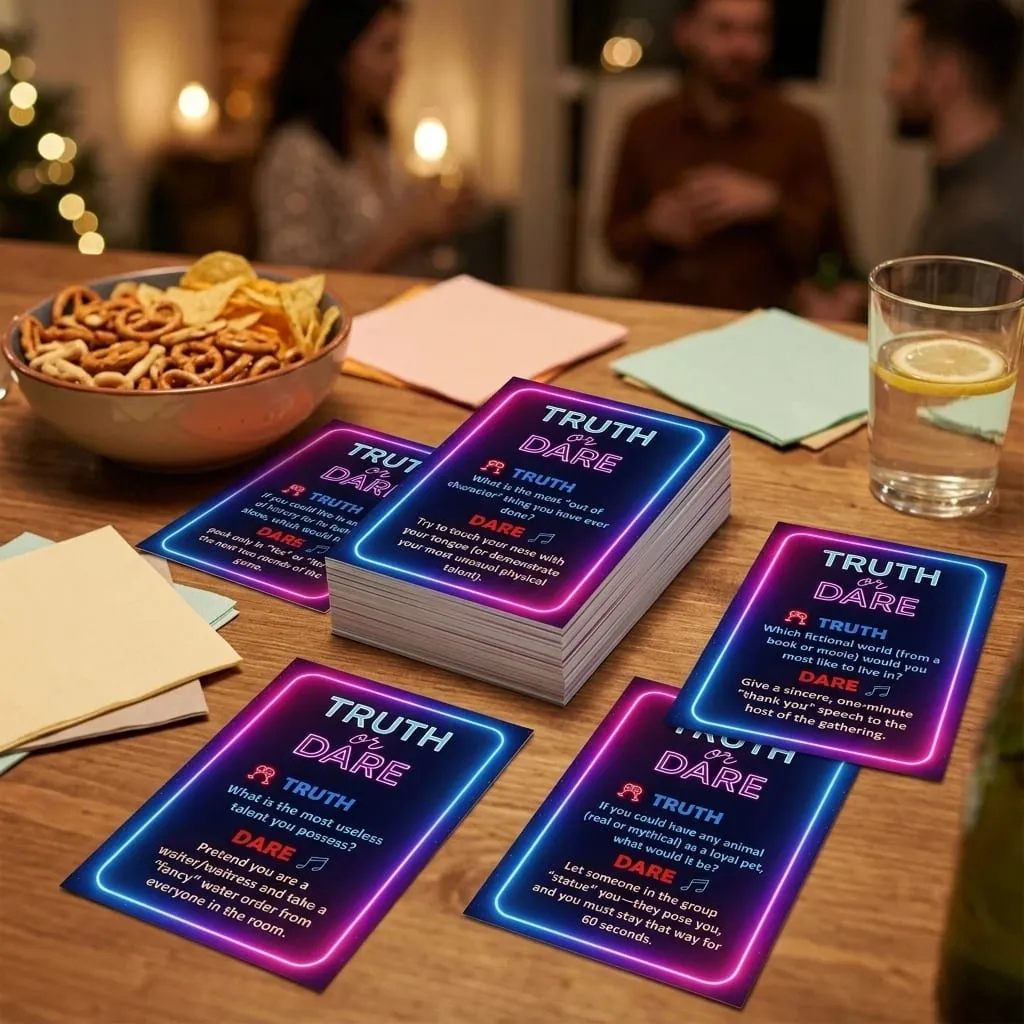 50-Card Truth or Dare: Fun Portable Icebreaker Party Card Game for Family Dorm & Holidays，Back to School Fall Winter Hallowee