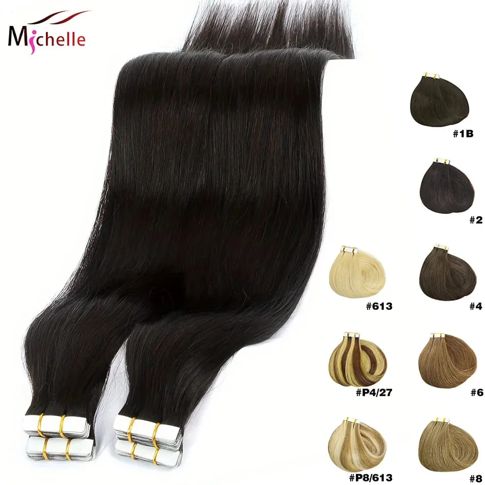 Natural Brazilian Tape Ins Hair Extensions Straight Seamless Tape In 100% Human Hair Adhesive Tape In 20/40/60pcs Hair For Women