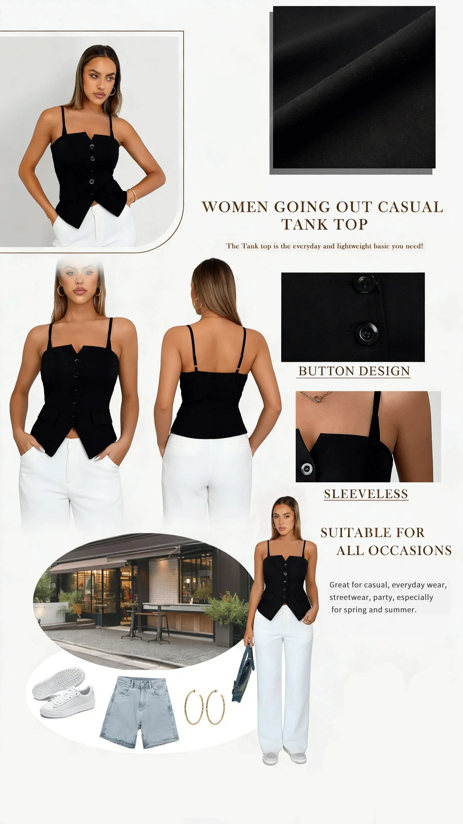 Sexy Style Spaghetti Strap Tank Top Slim Fit Sweetheart Neck Cami for Summer