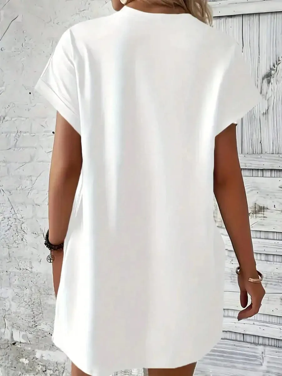 Women's Casual Elegant Green Turtle Print White Solid Color Short Sleeve Dress Short Skirt