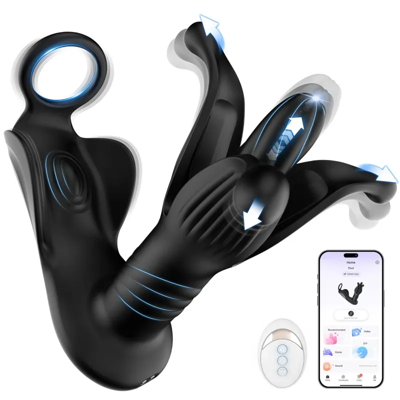 Prostate Massager Anal Plug with 9 Tension Shock Flapping Thrusting Vibrating Butt Plug APP Control Male Vibrator Adult Sex Toys