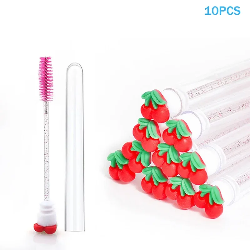 10PCS/Set Fruit Collection Mascara Brush Reusable Lash Brush Tube Spoolies Lash Extension Brushes Applicators Makeup Tools