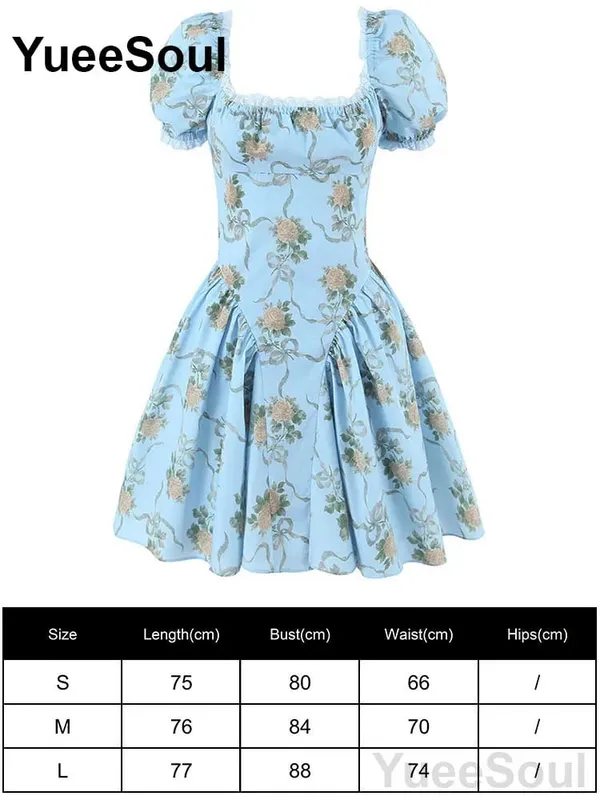 Blue Printed Mini Dress 2026 Summer New Elegant Party Birthday Evening Dresses Y2K Sweet Cute High Street Casual Women Dress