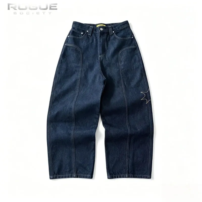 Streetwear Hip Hop Harajuku Retro Baggy Jeans Men Star Embroidered Loose Wide Leg Denim Pants Unisex Y2K Vintage Street Trousers